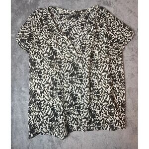 Talbots Womens Top Shirt Blouse Animal Print Short Sleeve VNeck Pullover Sz 10